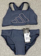 Brandneu mit Etikett Adidas Mädchen Performance Big Bars Bikini Set marineblau Aurora Ink