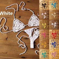 Sexy Badeanzug BH Tangas Gelb Beige BH für tanga Set Brandneu Häkel für bikini