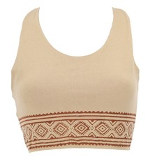 Goa Psytrance Bikini Top, Boho Top, Yoga Bra Top mit Druck - beige