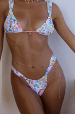 Bydee Damen Bikini 2-teilig M Triangel Neckholder Tanga mehrfarbig gemustert