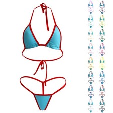 Damen 2-in-1 Bademode Set: Neckholder BH-Oberteil und G-String Bikinihose