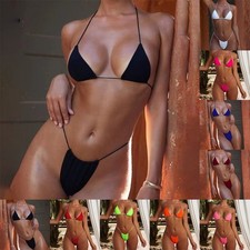 Damen Neckholder String für bikini Triangel Cup Einfarbig Strand Outfit