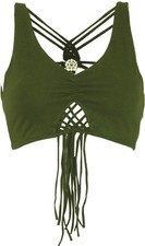 Goa Psytrance Bikini Top, Boho Top, Pixi Top, Fransentop - olive