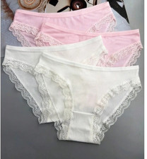 4 er-Pack weiche Ripp Bikinislip, Slip, Unterhosen mit Spitzenbesatz, Gr 40