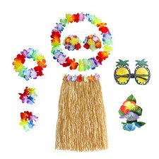 8-teiliges Hula Rock Kostüm Hawaii Leis Tänzerin Kleid Set mit Blume Bikini Oberteil, H