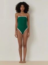 4th & Reckless x Loz Vassallo Gili Bandeau-Badeanzug mit Kontrastbesatz Größe UK 12