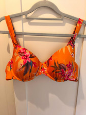 Hunkemöller Damen Bikini 2-teilig orange/blumen Bügel-Top 80C + Slip S