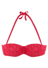 Sunseeker Bikini Oberteil Rot 8 für D Cups 8D Bandeau Bügel Trägerlos Neckholder