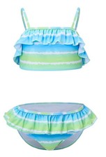 Mädchen Bikini Grün-Blau in Batik-Optik mit Volants GR.152 NEU