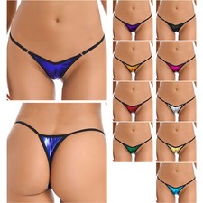 DE Damen Glänzende Low Rise Thong Elastische Taille G-String Unterwäsche Bikini