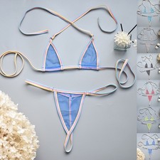 Damen buntes für mini für bikini für tanga Set mit dünnen Strings und T Back