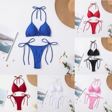 Einfarbiges Damen Badeanzüge Zweiteiliges für bikini Set Nackenband Bindeband