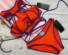 B Fyne Victoria's Secret Bfyne Reese Bikini Set Orange Lila Besatz S
