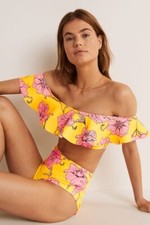 Boden gelber Bardot Bikini Größe 12 Blumenmuster Urlaub Sienna hoher Bund NEU