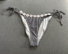 Censored Damen Bikini-Unterteil Gr.L schwarz-weiß kariert mit Blumen
