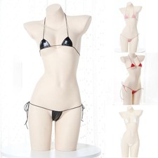 Schnür Neckholder für bikini BH G String Set Reizwäsche in Lackleder